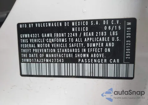 2015 Volkswagen Jetta 1.8T Sport from USA, damaged, VIN 3VWD17AJ2FM427343